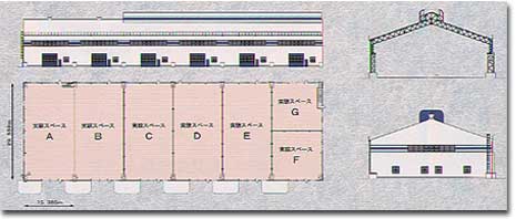 実験スペースA〜Gの7部屋、平家の間取り図