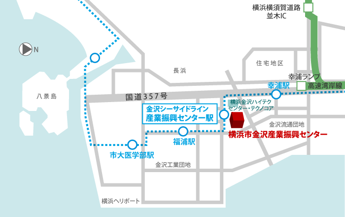 横浜市金沢産業振興センターの地図。